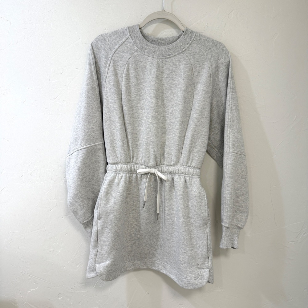 Lululemon Cinch Waist Scuba Sweatshirt Mini Dress. Heathered Gray
